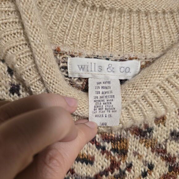 Vintage 90s Sweater Mohair Wool Blend Large Mock Neck Knit Multi Moroccan Patter - Picture 10 of 10